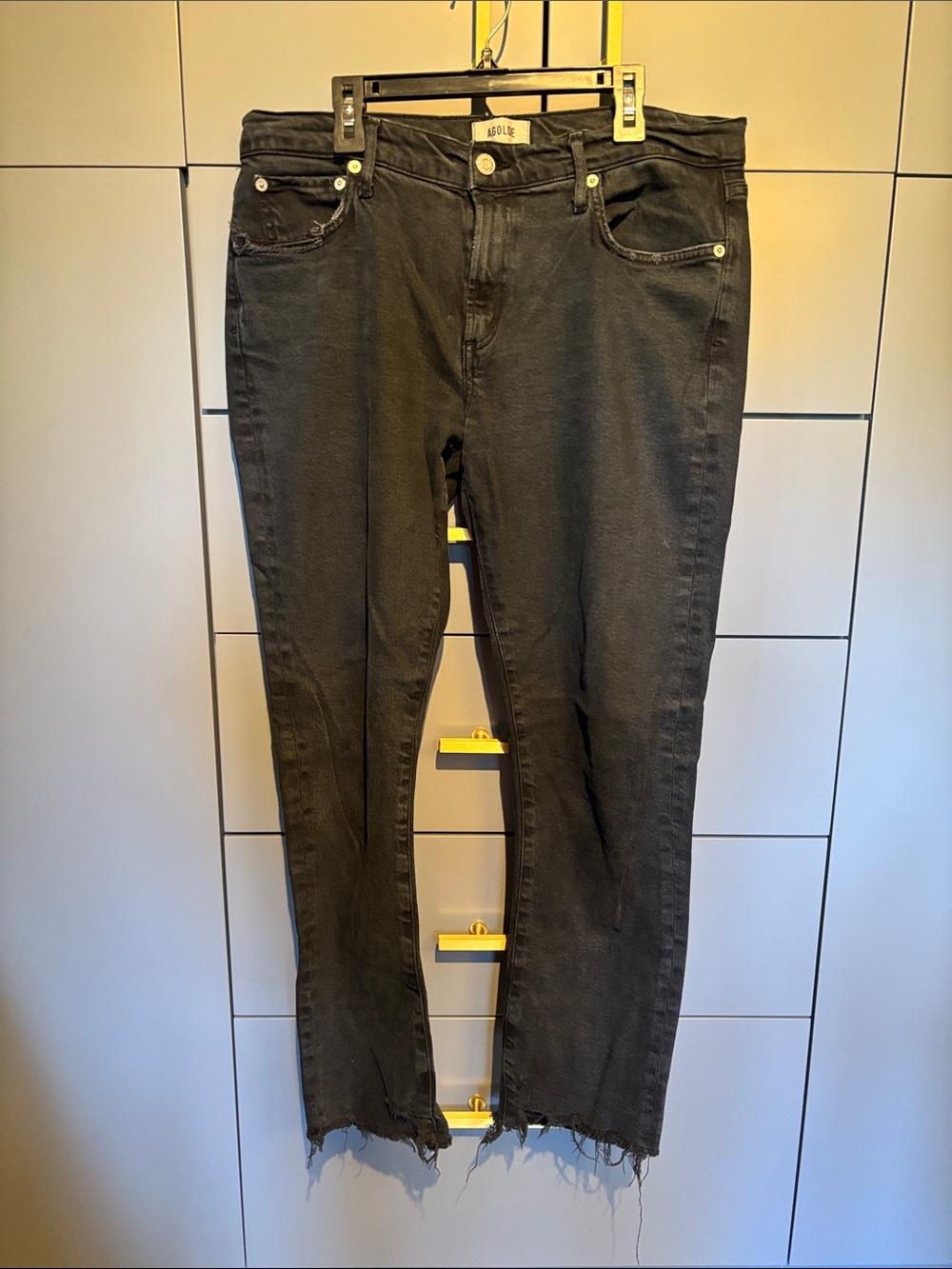 Agolde distressed black denim with stretch
